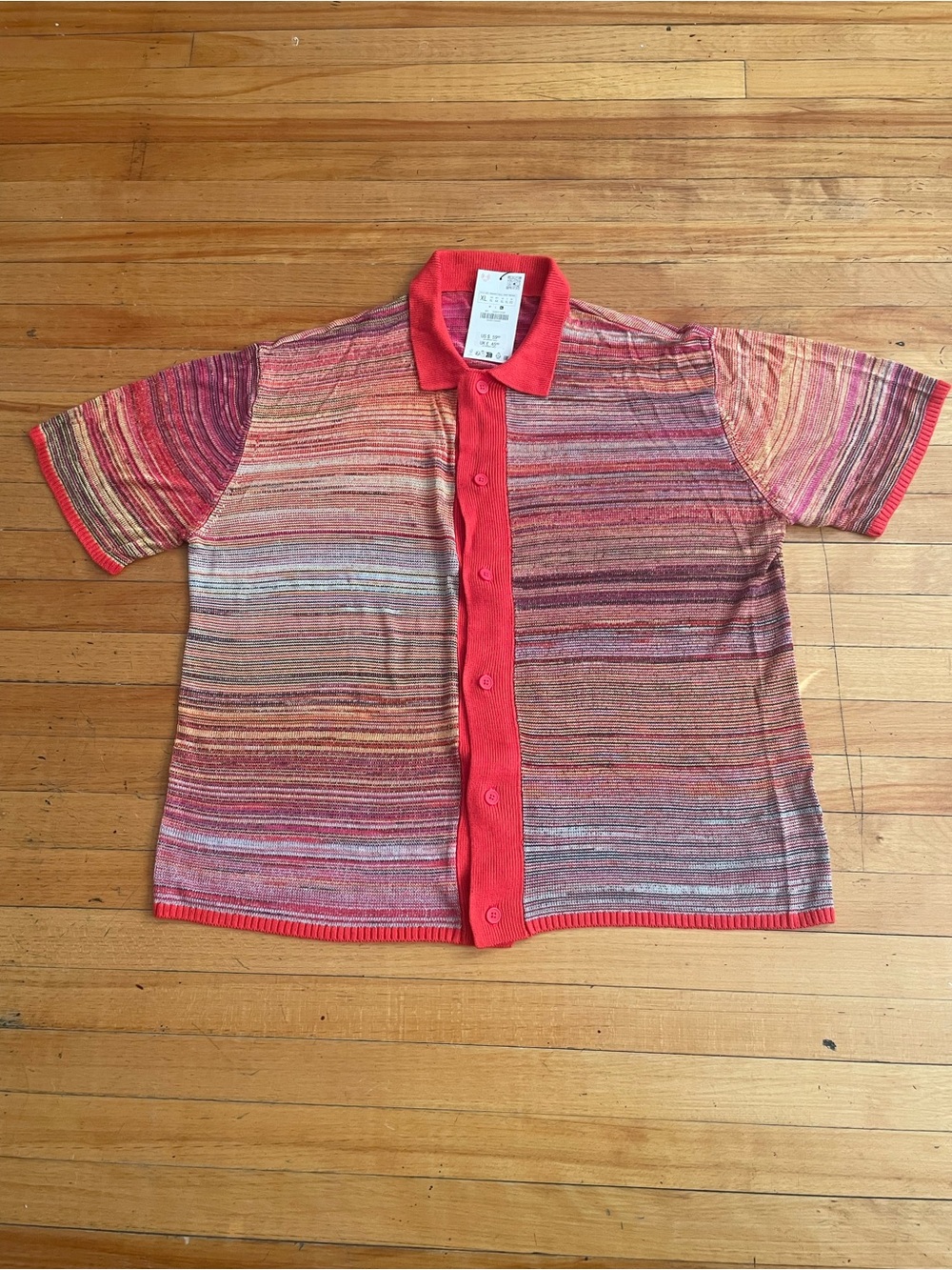 Zara Multicolor Knit Polo with Red Placket and Collar